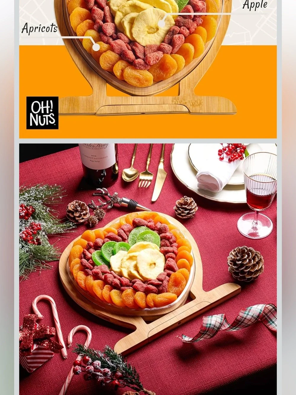 OH! Nuts Heart Shaped Collapsible Wooden Basket Tray Trivet Bamboo